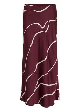 Gonna di satin bordeaux Vila Viellette per donna