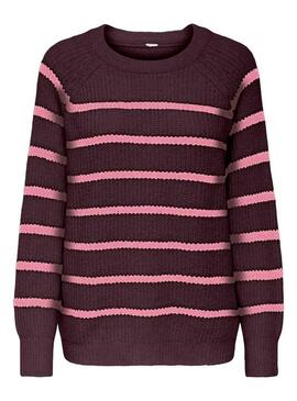 Maglia a righe rosse e blu scuro Only Mally solo per donna.