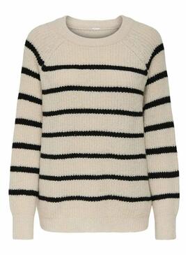 Maglia a righe beige e nere solo Mally per donna