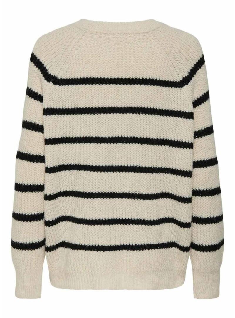 Maglia a righe beige e nere solo Mally per donna