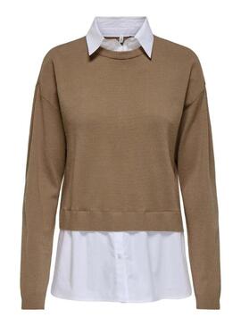 Maglia con camicia Only Payson beige per donna