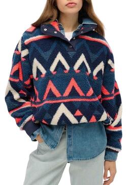 Maglietta Henley stampata etnica marina per donna Superdry Polar