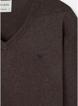 Maglia Silbon Vneck marrone per uomo
