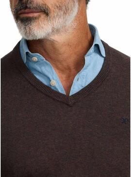 Maglia Silbon Vneck marrone per uomo