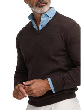 Maglia Silbon Vneck marrone per uomo