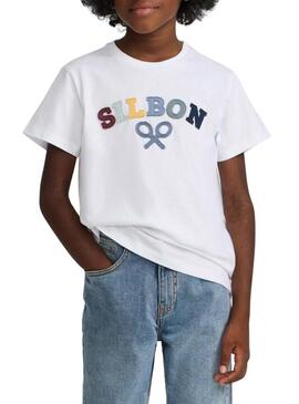 Maglietta Silbon con logo multicolore bianco per bambino