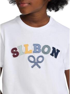 Maglietta Silbon con logo multicolore bianco per bambino