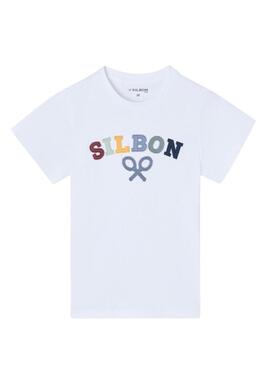 Maglietta Silbon con logo multicolore bianco per bambino