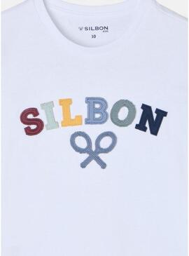 Maglietta Silbon con logo multicolore bianco per bambino