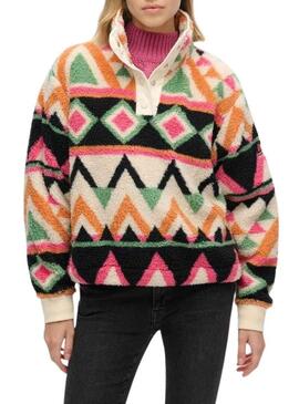 Maglietta a maniche lunghe stampata etnica beige Superdry Polar Henley per donna