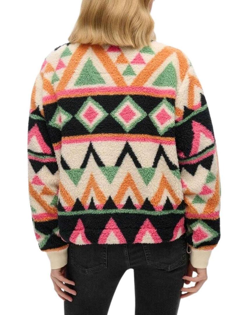 Maglietta a maniche lunghe stampata etnica beige Superdry Polar Henley per donna