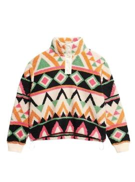 Maglietta a maniche lunghe stampata etnica beige Superdry Polar Henley per donna