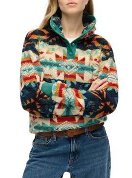Maglietta Henley stampata etnica verde Superdry Polar per donna