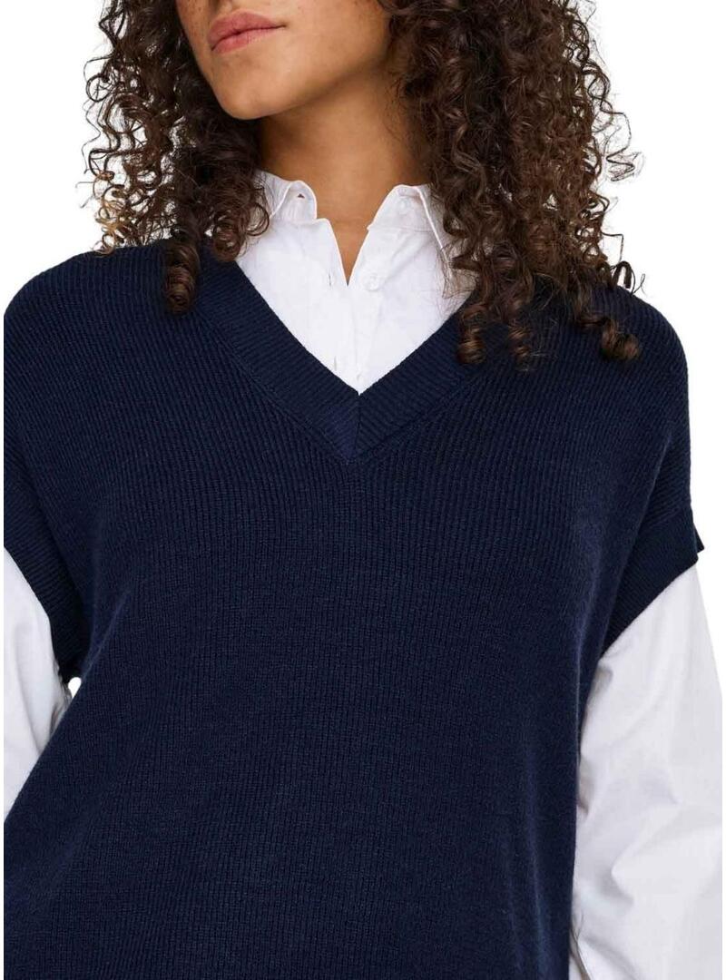 Maglia Jersey Payson Only con combinazione camicia e gilet blu navy per donna