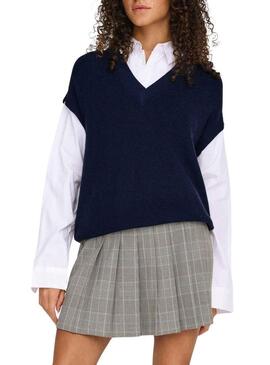 Maglia Jersey Payson Only con combinazione camicia e gilet blu navy per donna
