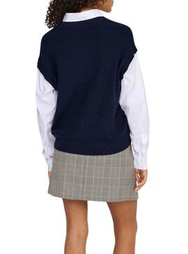 Maglia Jersey Payson Only con combinazione camicia e gilet blu navy per donna