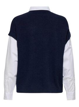 Maglia Jersey Payson Only con combinazione camicia e gilet blu navy per donna