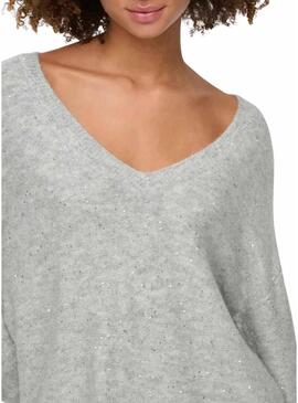 Maglia Only Onlarizona grigio chiaro con paillettes per donna