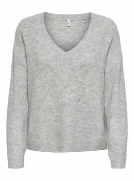 Maglia Only Onlarizona grigio chiaro con paillettes per donna