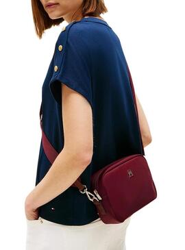 Borsa Tommy Hilfiger Popette in nylon bordeaux per donna