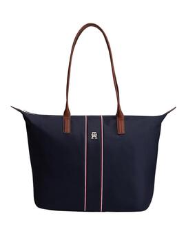 Borsa tote Tommy Hilfiger Popette in corpo blu scuro per donna