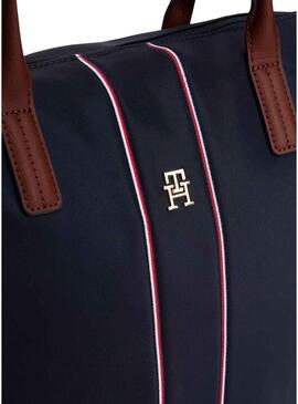 Borsa tote Tommy Hilfiger Popette in corpo blu scuro per donna