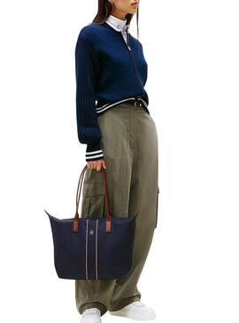 Borsa tote Tommy Hilfiger Popette in corpo blu scuro per donna