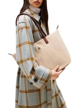 Borsa tote Tommy Hilfiger Popette beige per donna