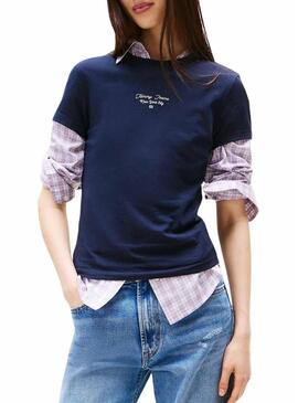 Maglietta Tommy Jeans Ess Logo blu per donna