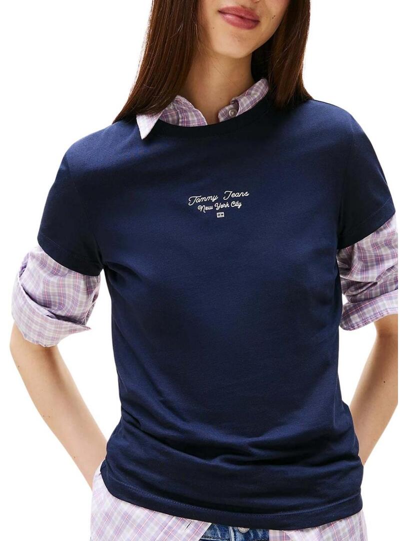 Maglietta Tommy Jeans Ess Logo blu per donna