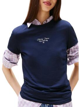 Maglietta Tommy Jeans Ess Logo blu per donna