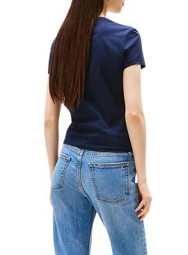Maglietta Tommy Jeans Ess Logo blu per donna