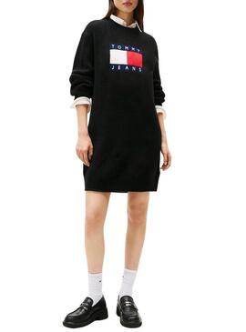 Abito Tommy Jeans Flag nero per donna.