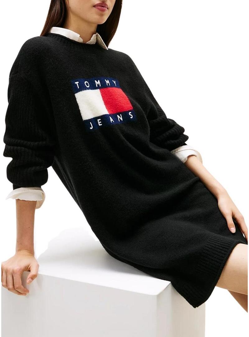 Abito Tommy Jeans Flag nero per donna.