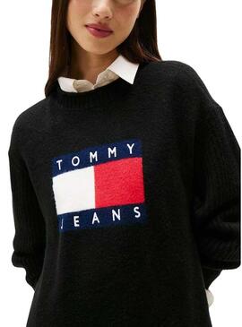 Abito Tommy Jeans Flag nero per donna.