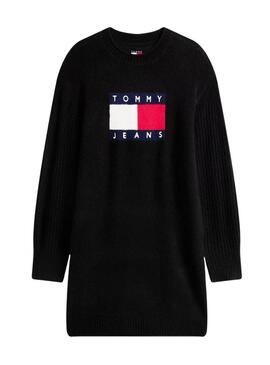 Abito Tommy Jeans Flag nero per donna.