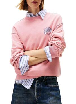 Felpa Tommy Jeans Heart rosa per donna