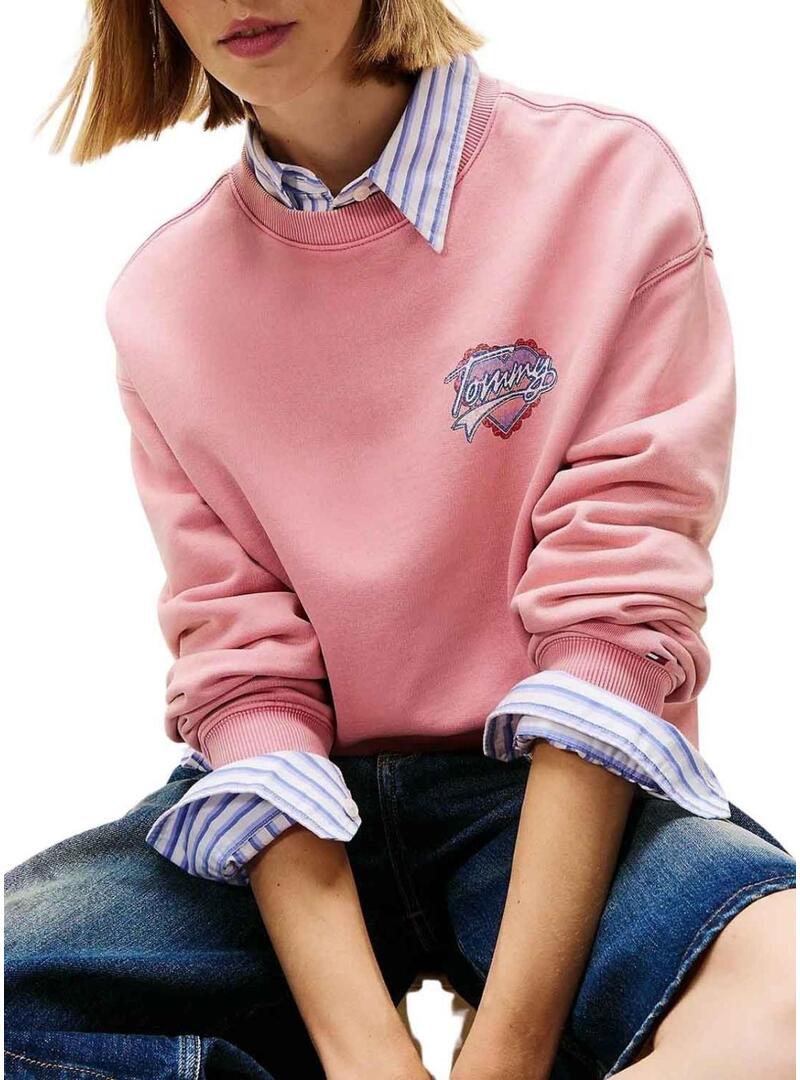 Felpa Tommy Jeans Heart rosa per donna