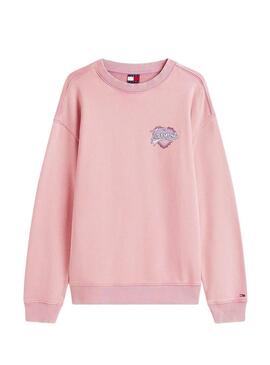 Felpa Tommy Jeans Heart rosa per donna