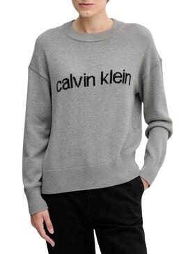Maglia Calvin Klein Cotton Graphic grigia per donna
