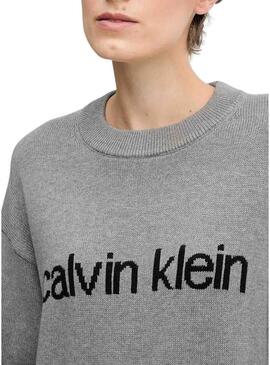 Maglia Calvin Klein Cotton Graphic grigia per donna