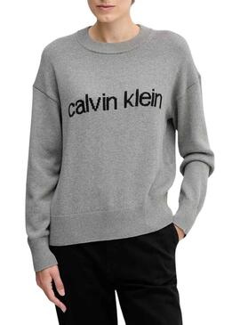 Maglia Calvin Klein Cotton Graphic grigia per donna