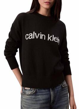 Maglia Calvin Klein in cotone nero con grafica per donna
