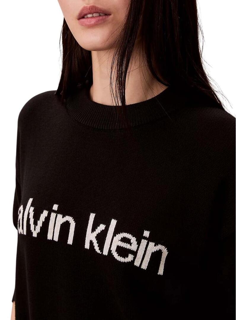 Maglia Calvin Klein in cotone nero con grafica per donna