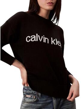 Maglia Calvin Klein in cotone nero con grafica per donna