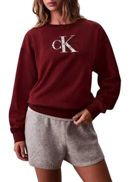 Felpa Calvin Klein Monologo French Terry bordeaux per donna