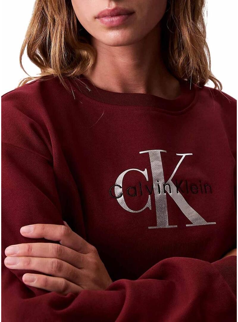 Felpa Calvin Klein Monologo French Terry bordeaux per donna