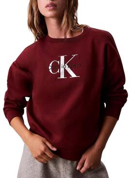 Felpa Calvin Klein Monologo French Terry bordeaux per donna