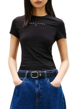 Maglietta Tommy Jeans Bling Linear nera per donna
