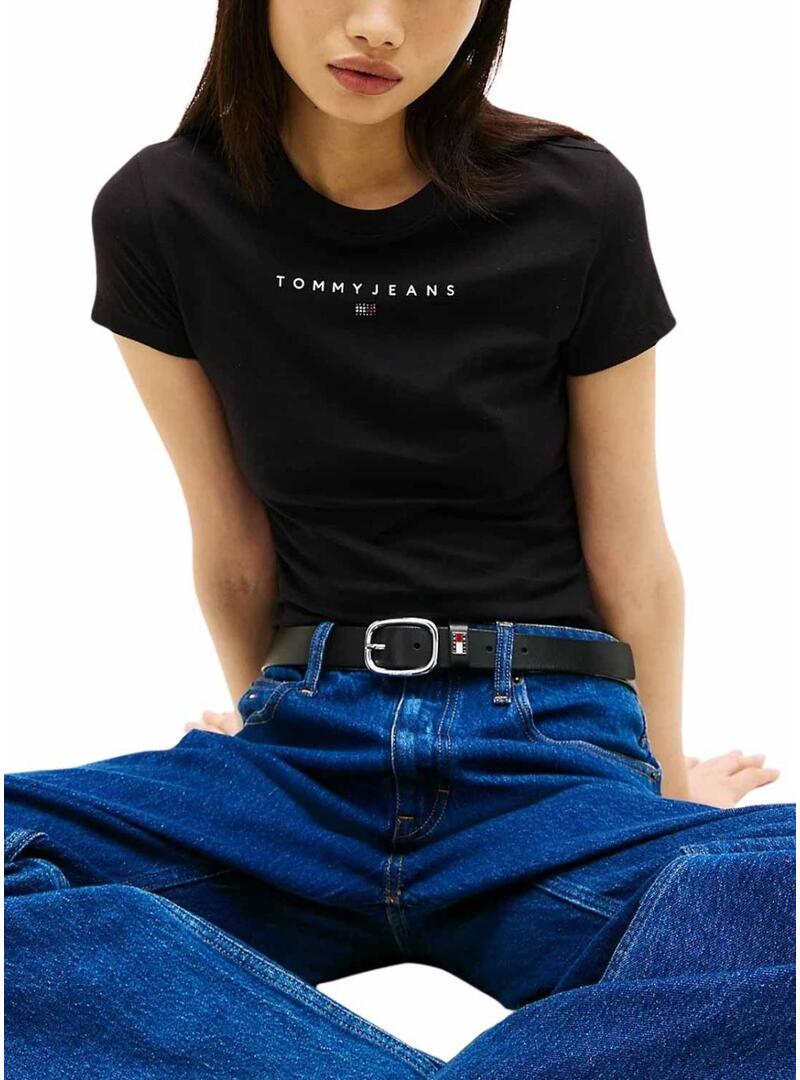 Maglietta Tommy Jeans Bling Linear nera per donna